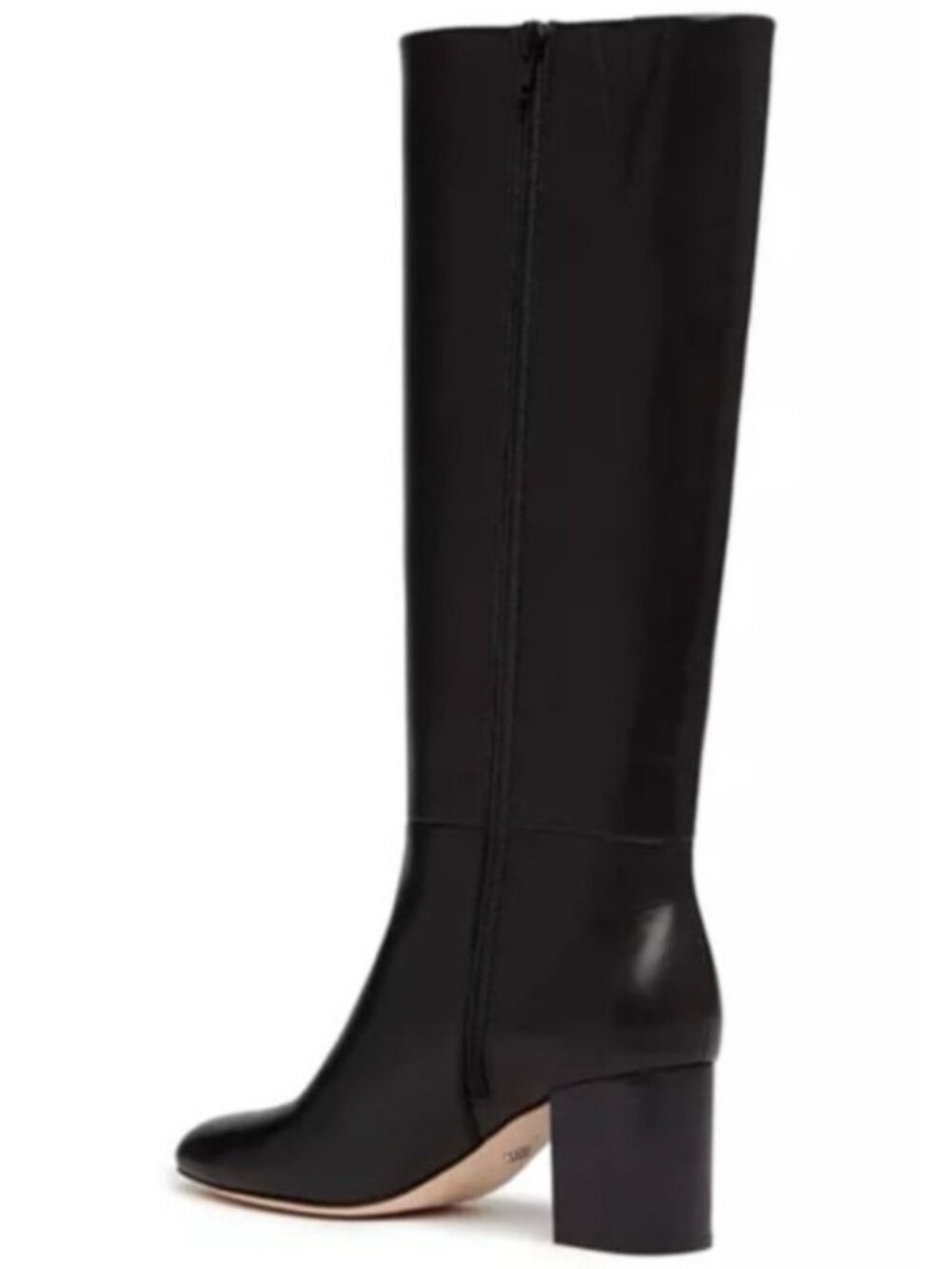 Paige Black Leather Knee High Boots Block Heel Minimalist Tall Zip Riding Boots - Picture 7 of 15